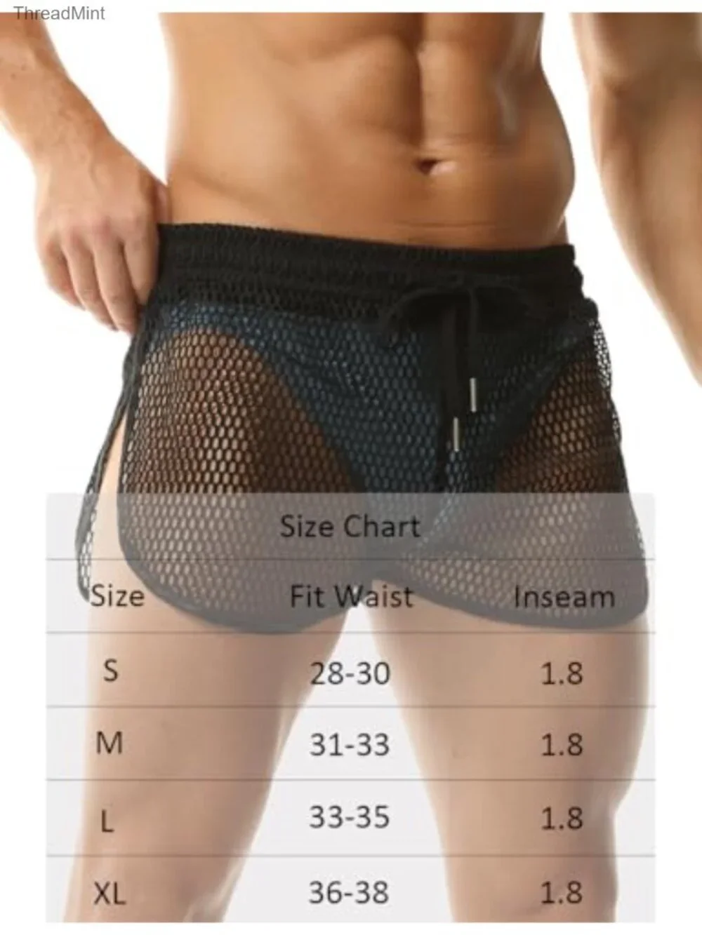 Men's Fishnet Mesh See Through Boxer Shorts with Drawstring